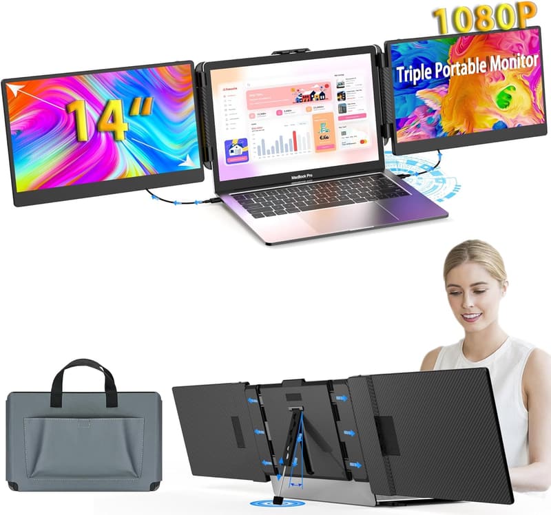 Tragbarer 14 Zoll FHD Monitor für Laptop – Plug & Play, kompatibel mit Windows/Mac