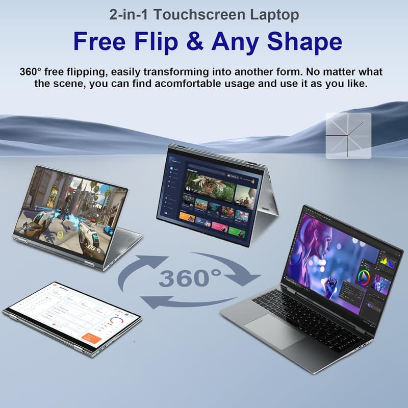 2-in-1 Laptop 16 Zoll mit FHD Touchscreen, 16GB RAM, 640GB ROM