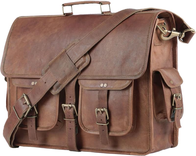 Handgefertigte 45,7 cm Leder-Aktentasche für Damen und Herren