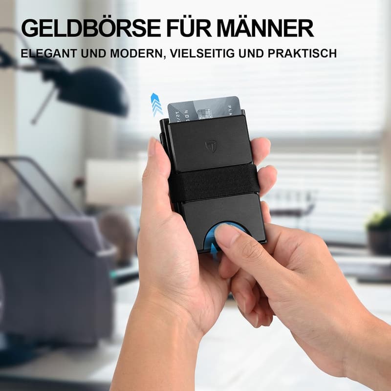 Minimalistische Herren-Geldbörse aus Aluminium mit RFID-Schutz, Pop-up-Funktion