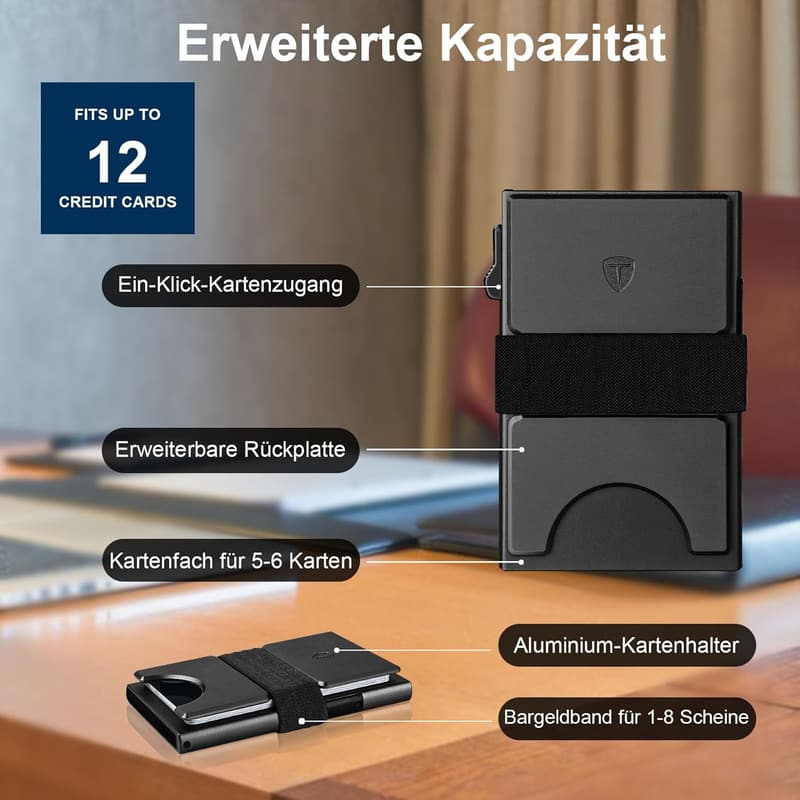 Minimalistische Herren-Geldbörse aus Aluminium mit RFID-Schutz, Pop-up-Funktion