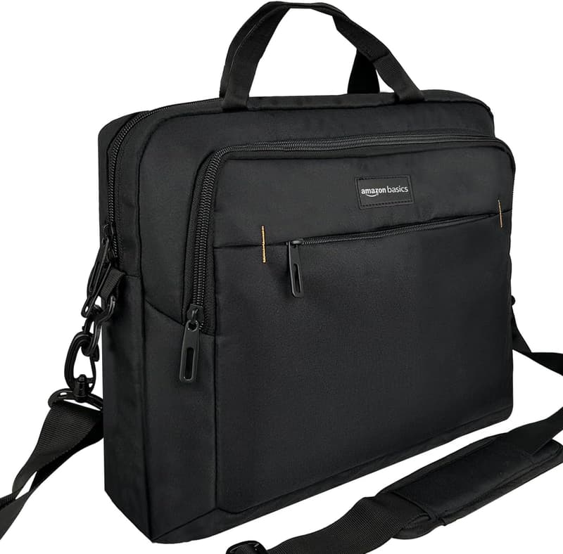 Kompakte Laptoptasche bis 15,6 Zoll mit Zubehörfächern, Schwarz