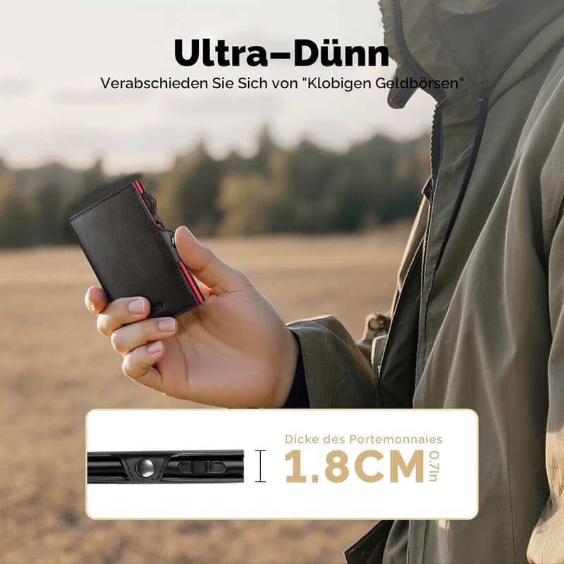 Rfid Geldbörse für Herren mit Karten- und Geldscheinfach (rote Aluminiumbox)