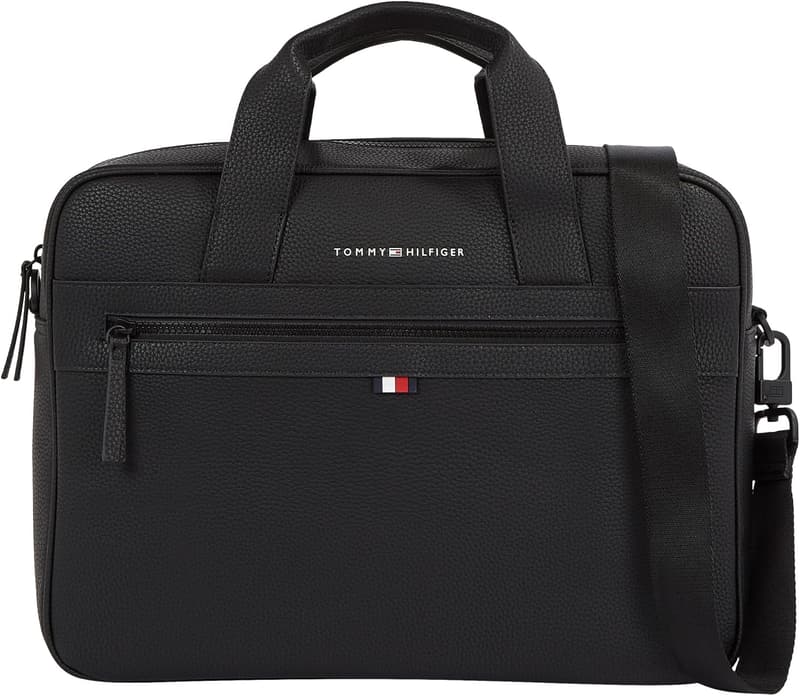 Tommy Hilfiger 14 Zoll Herren Laptoptasche aus PU, schwarz