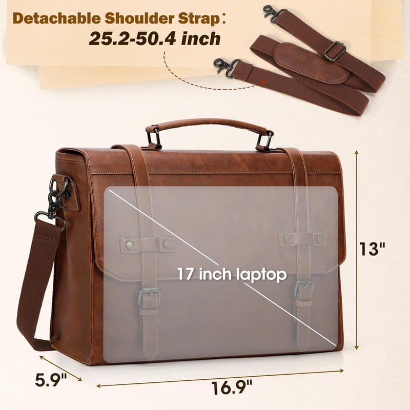 Wasserdichte Aktentasche Braun für Herren - 17,3 Zoll Messenger Bag