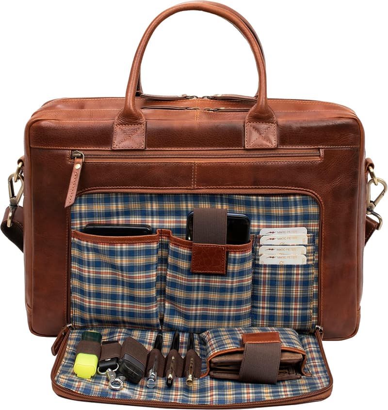 Vintage Rindsleder Aktentasche für Herren 15,6 Zoll Laptoptasche