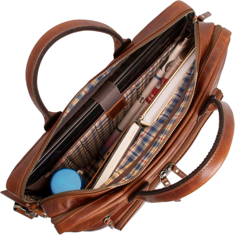 Vintage Rindsleder Aktentasche für Herren 15,6 Zoll Laptoptasche