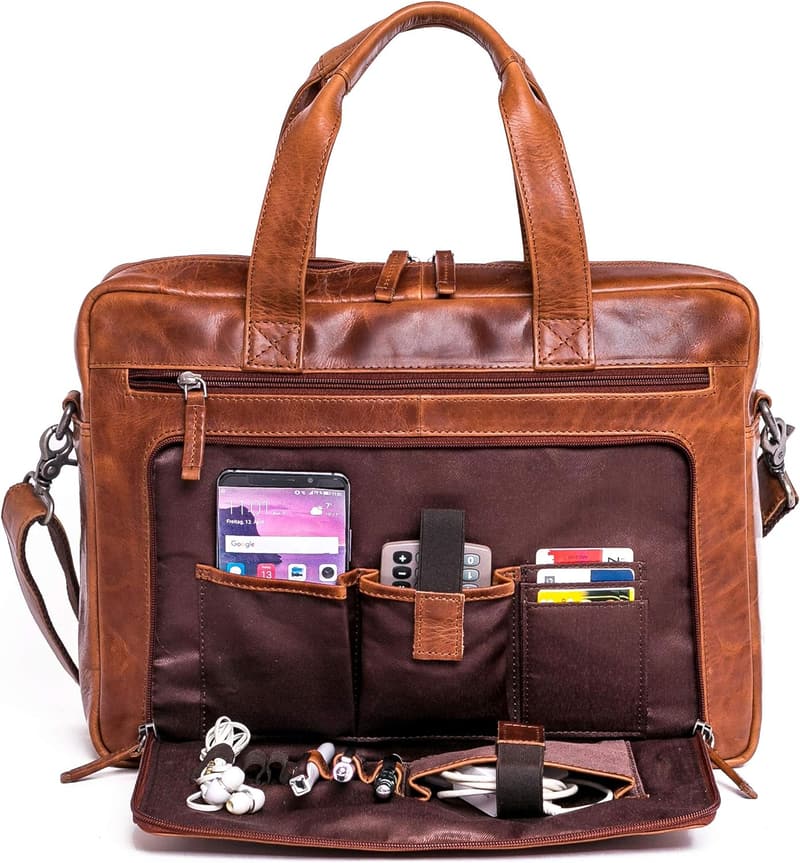 Leder Businesstasche 15 Zoll für Herren und Damen, braun