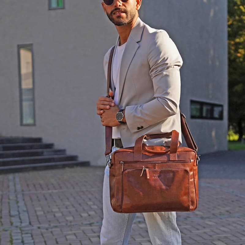 Leder Businesstasche 15 Zoll für Herren und Damen, braun