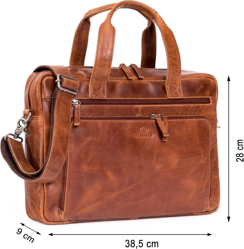 Leder Businesstasche 15 Zoll für Herren und Damen, braun