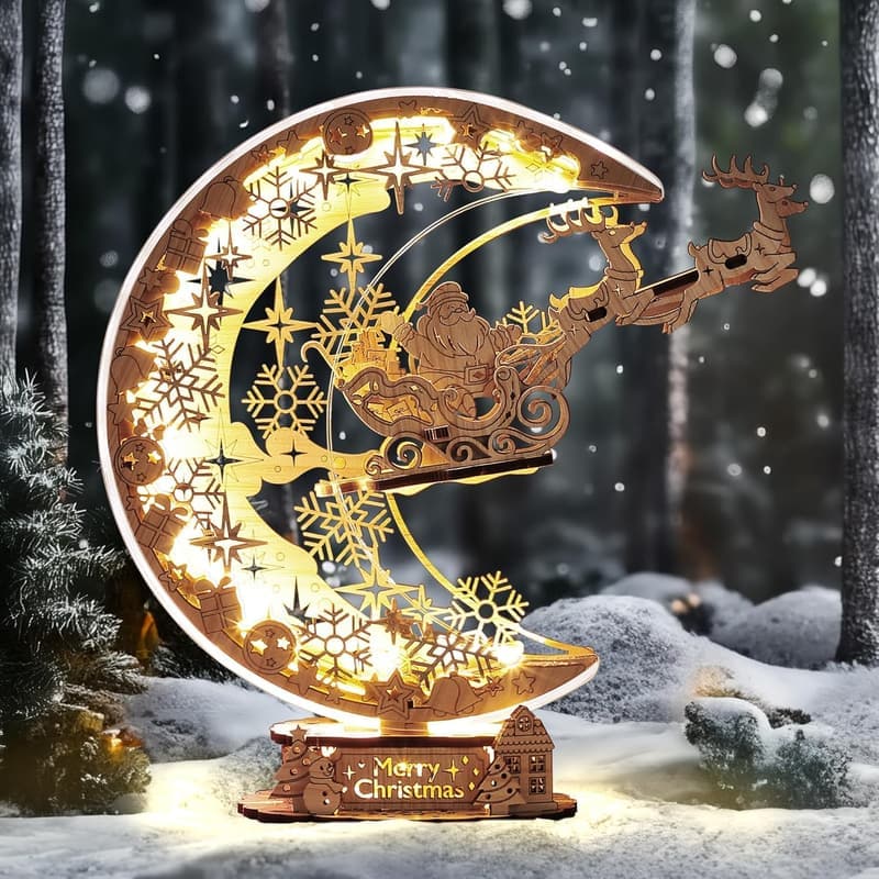 Weihnachtsgeschenk: FUNPOLA 3D Holzpuzzle Mondlampe (Braun)