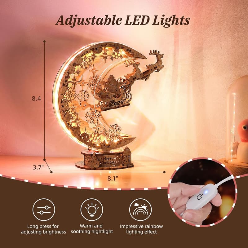 Weihnachtsgeschenk: FUNPOLA 3D Holzpuzzle Mondlampe (Braun)