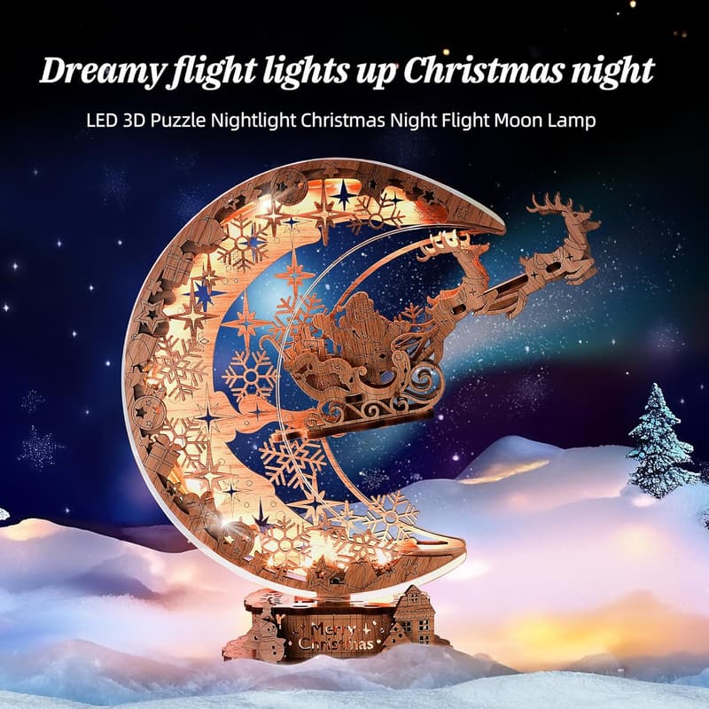 Weihnachtsgeschenk: FUNPOLA 3D Holzpuzzle Mondlampe (Braun)