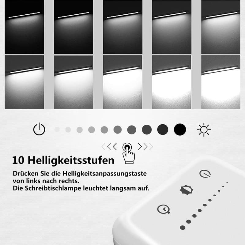 LED Schreibtischlampe mit 5 Farben und 10 Helligkeitsstufen, USB-Aufladung