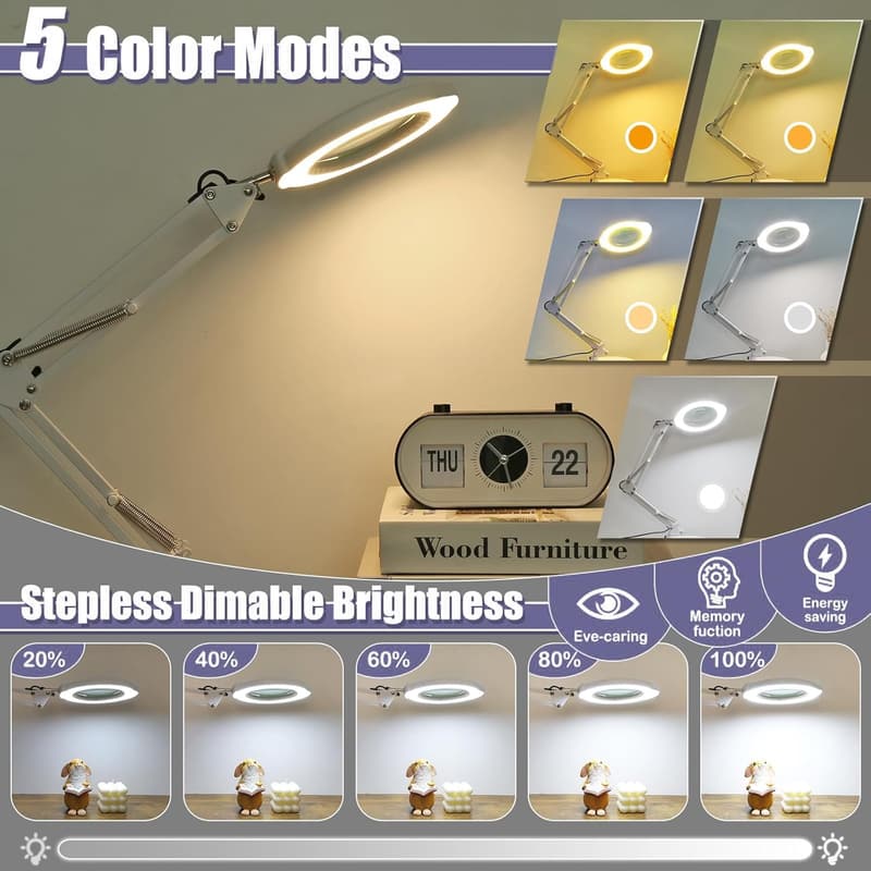 10X LED Tischlupe mit Licht und 5 dimmbaren Farbmodi