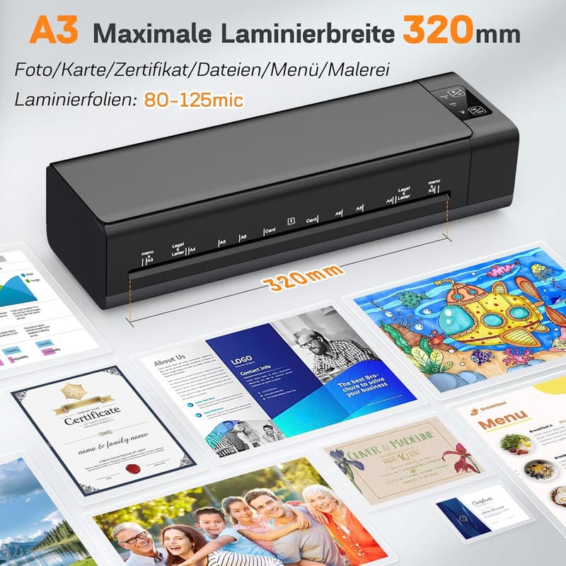 Nigecue A3 Laminiergerät 6-in-1 mit 30 Folien für Büro und Schule