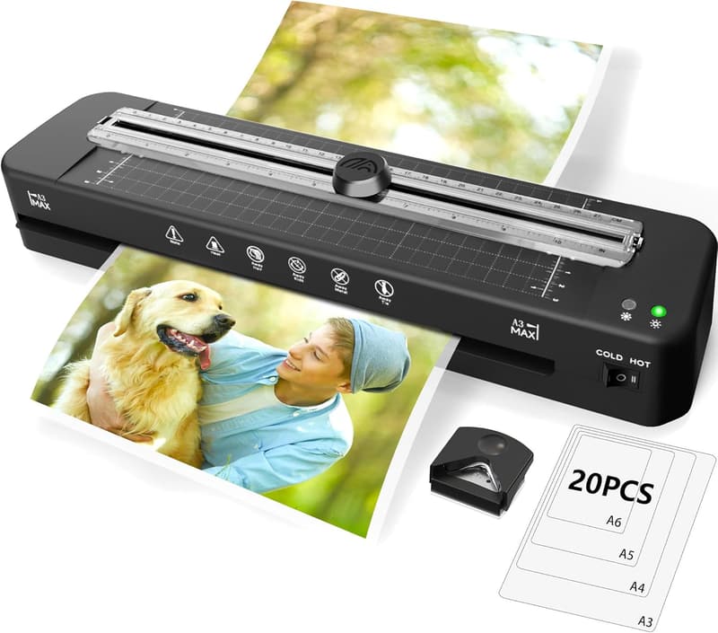 Raycial A3 Laminiergerät mit 20 Laminierblättern und Papierschneider
