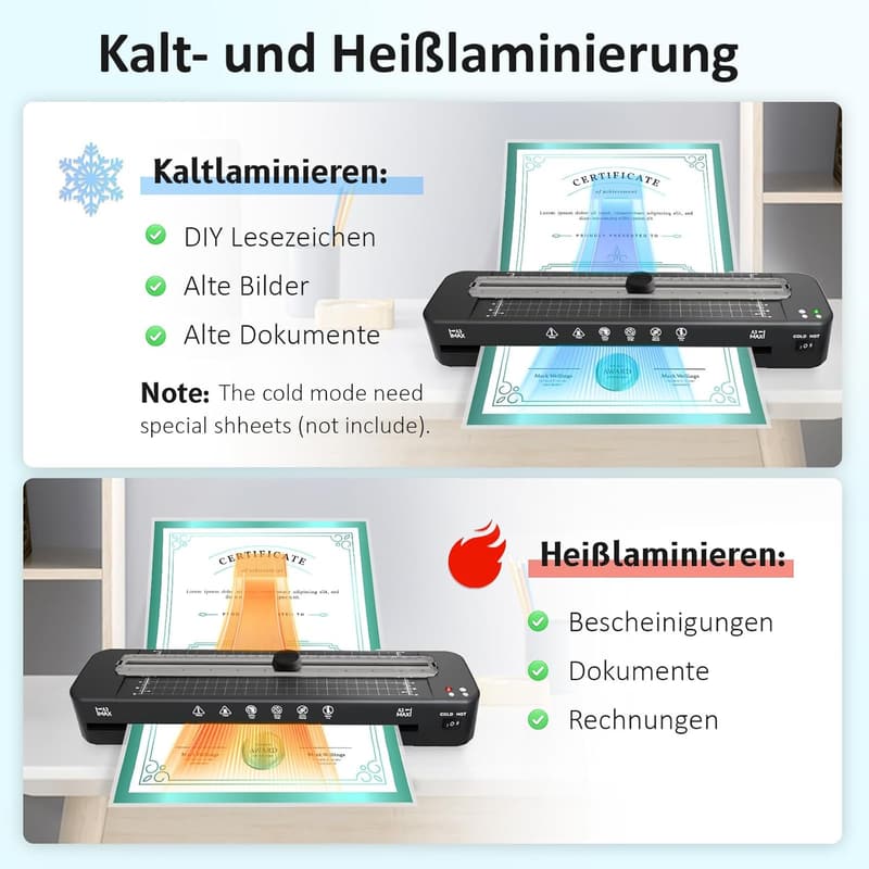 Raycial A3 Laminiergerät mit 20 Laminierblättern und Papierschneider