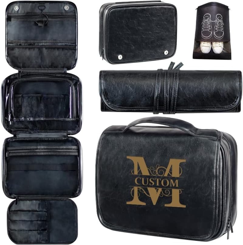 Personalisierte 3-in-1 PU-Leder Kulturtasche für Männer, wasserdicht
