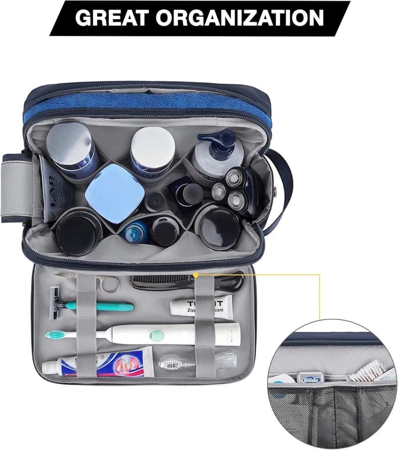 Wasserabweisende Kulturtasche für Herren – Travel Toiletry Organizer (Large, Blau)