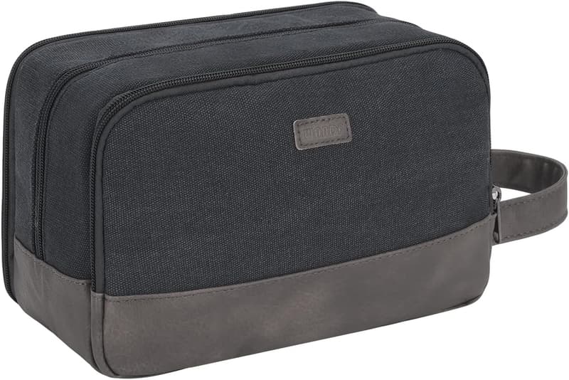 Herren Reise-Kulturtasche aus wasserabweisendem Canvas und veganem Leder