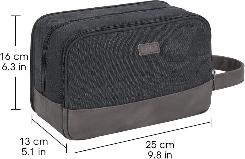Herren Reise-Kulturtasche aus wasserabweisendem Canvas und veganem Leder