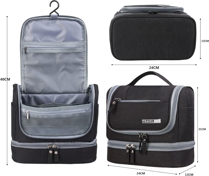 Wasserdichte Kulturtasche für Herren und Damen, schwarz