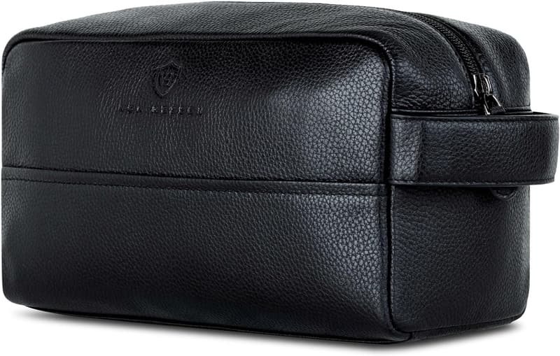 Echtleder Kulturbeutel für Herren und Damen - praktische Reisetasche schwarz