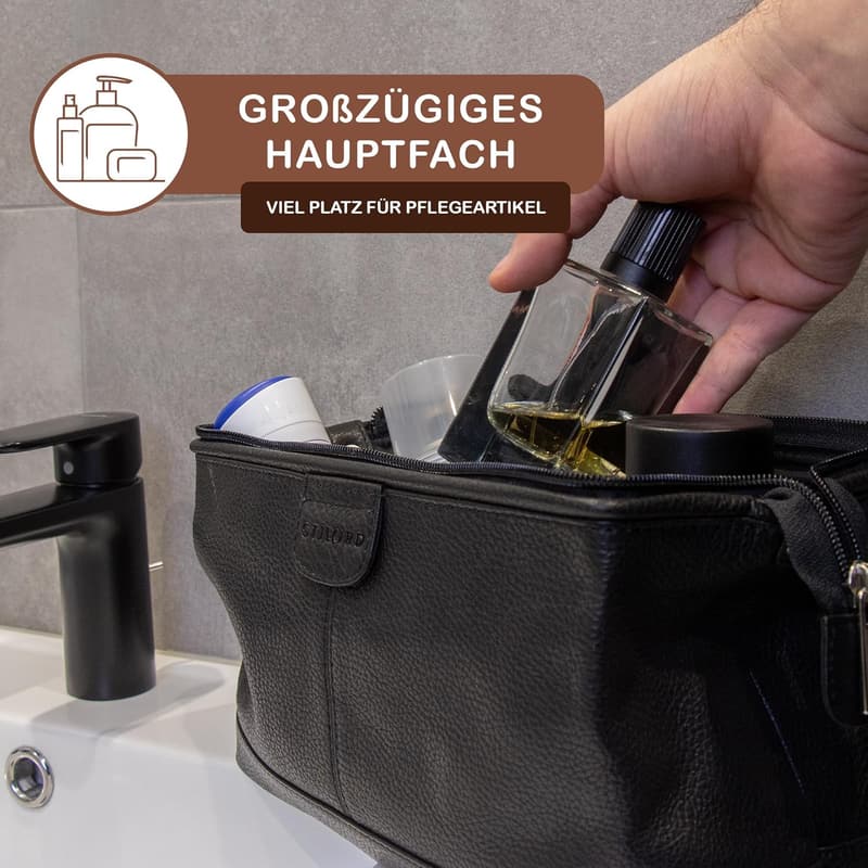 STILORD 'Laurin' Vintage Kulturbeutel aus echtem Leder für Herren