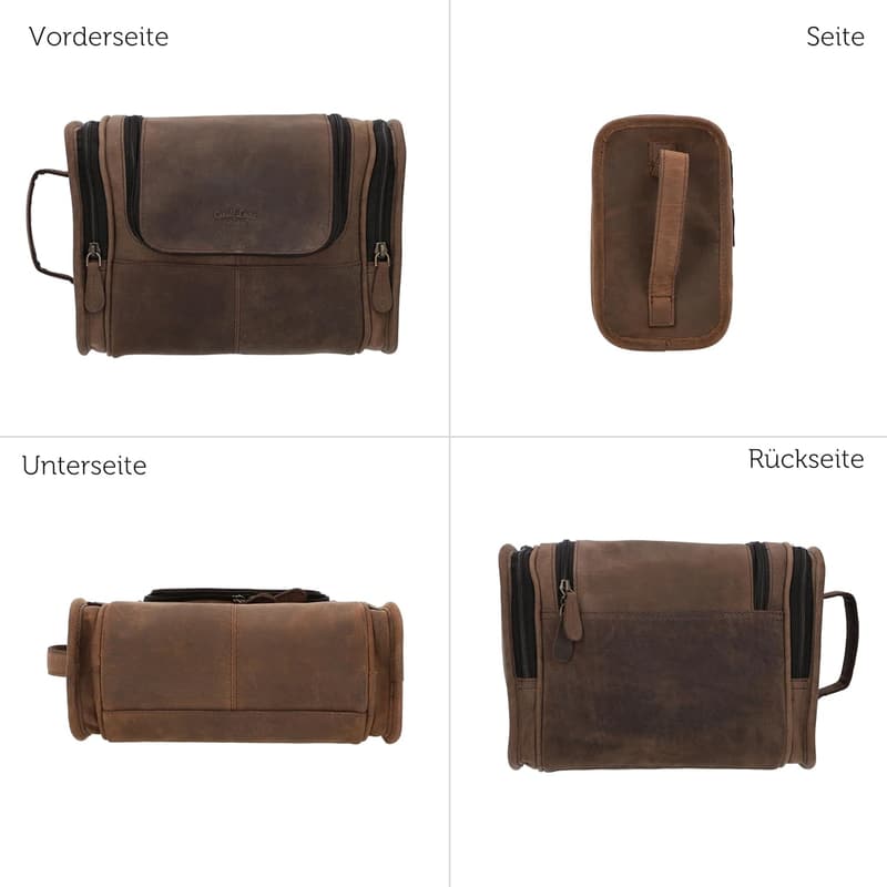 Gusti Kulturbeutel aus wasserabweisendem Büffelleder für Herren, Braun