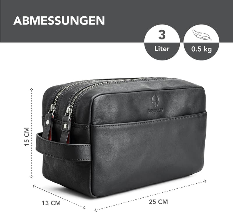 Kulturbeutel aus Leder - Funktionale Reisetasche für Damen und Herren, Vintage Schwarz