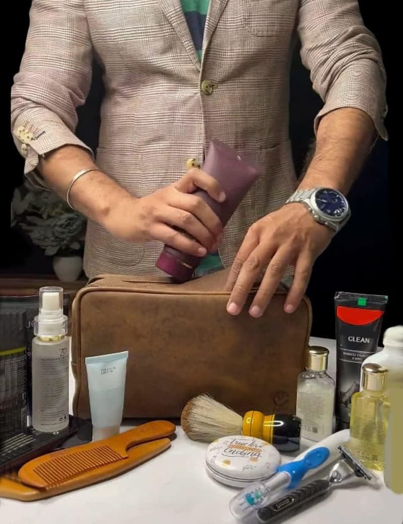 Leder Kulturbeutel für Reisen | Handgefertigte Waschtasche Braun