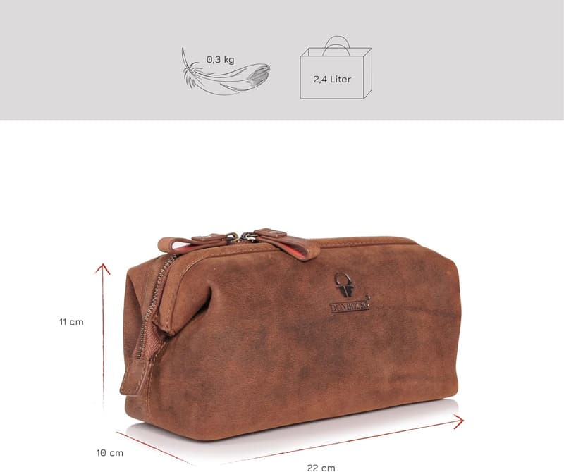 Kulturbeutel aus Leder Kopenhagen für Damen und Herren – hochwertig & robust (Braun Vintage)