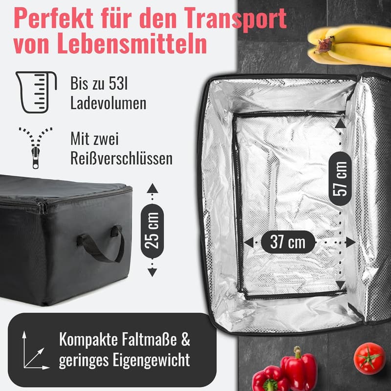 Faltbare Kühltasche mit Kühlfunktion, 57x37x25 cm – Schwarz