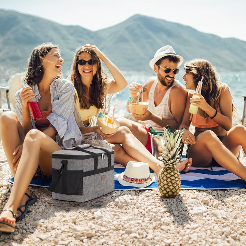 Faltbare 20L Kühltasche für Picknick und Camping, Grau
