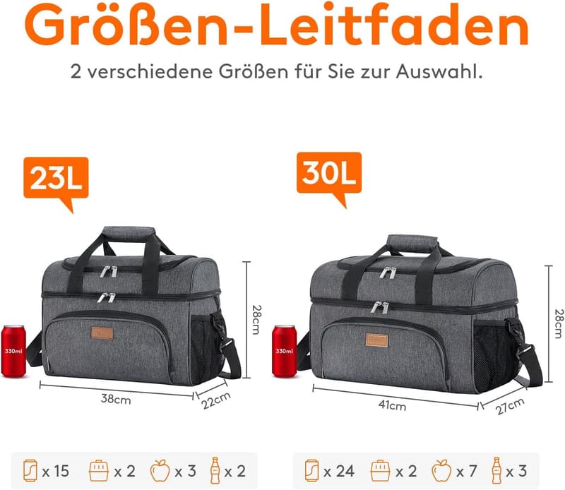 Faltbare Kühltasche 23L, isolierte Lunch Tasche für Picknick und Reise