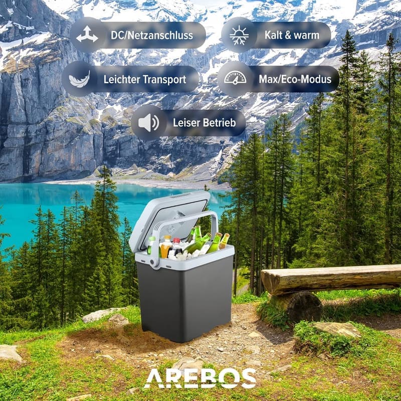 Arebos 25 Liter elektrische Kühlbox für Auto und Steckdose mit ECO-Modus