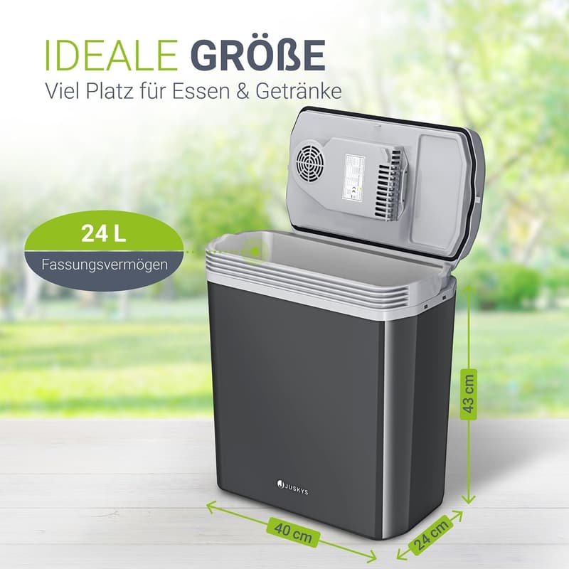Elektrische Kühlbox 24 Liter für Auto und Camping - thermoelektrisch - Grau