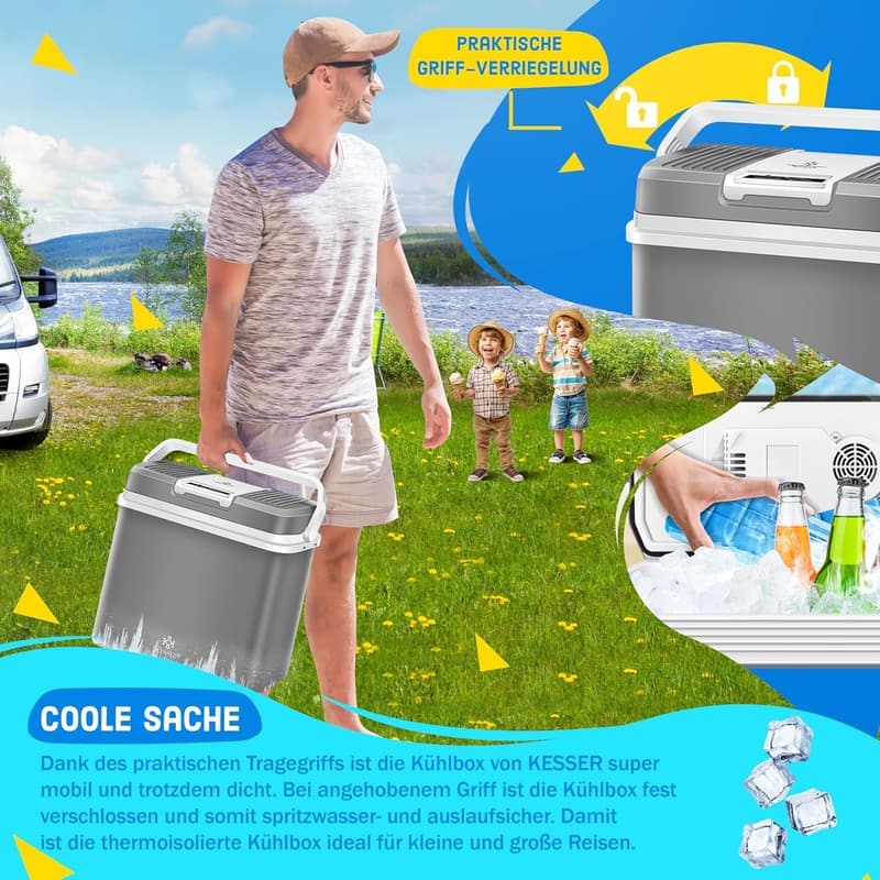 Kühlbox 24 Liter für Auto und Camping, thermoelektrisch, inkl. Kühlakkus
