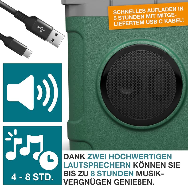 TOM 21l 3in1 Kühlbox mit Bluetooth Lautsprecher für Camping