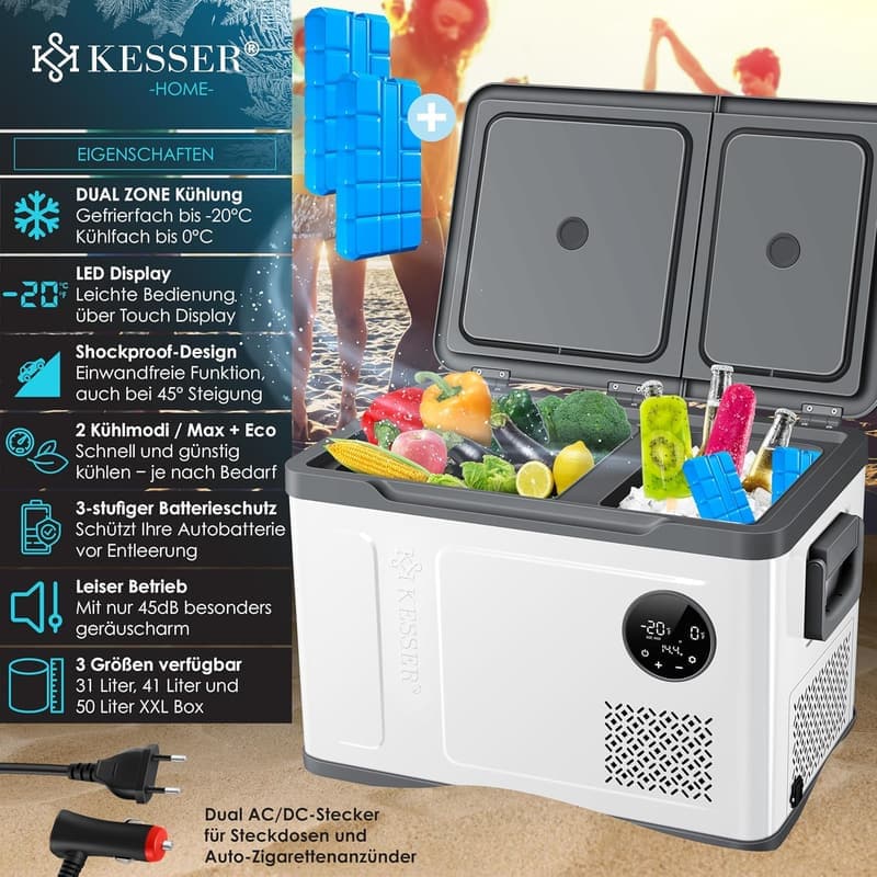 Kühlbox 2in1 für Camping – Elektrische Kühlung bis -20 °C, LED-Touch