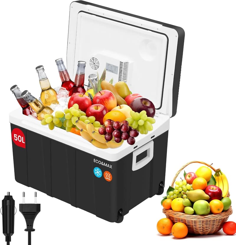 Elektrische Kühlbox 50 L für Auto und Reisen, -18°C bis 65°C, Schwarz