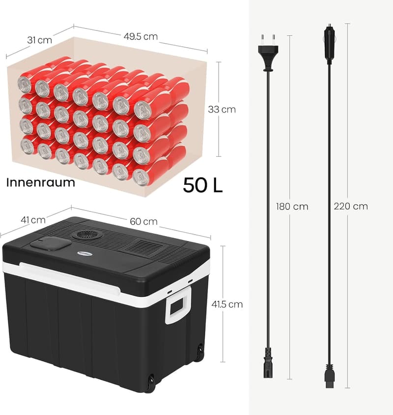Elektrische Kühlbox 50 L für Auto und Reisen, -18°C bis 65°C, Schwarz