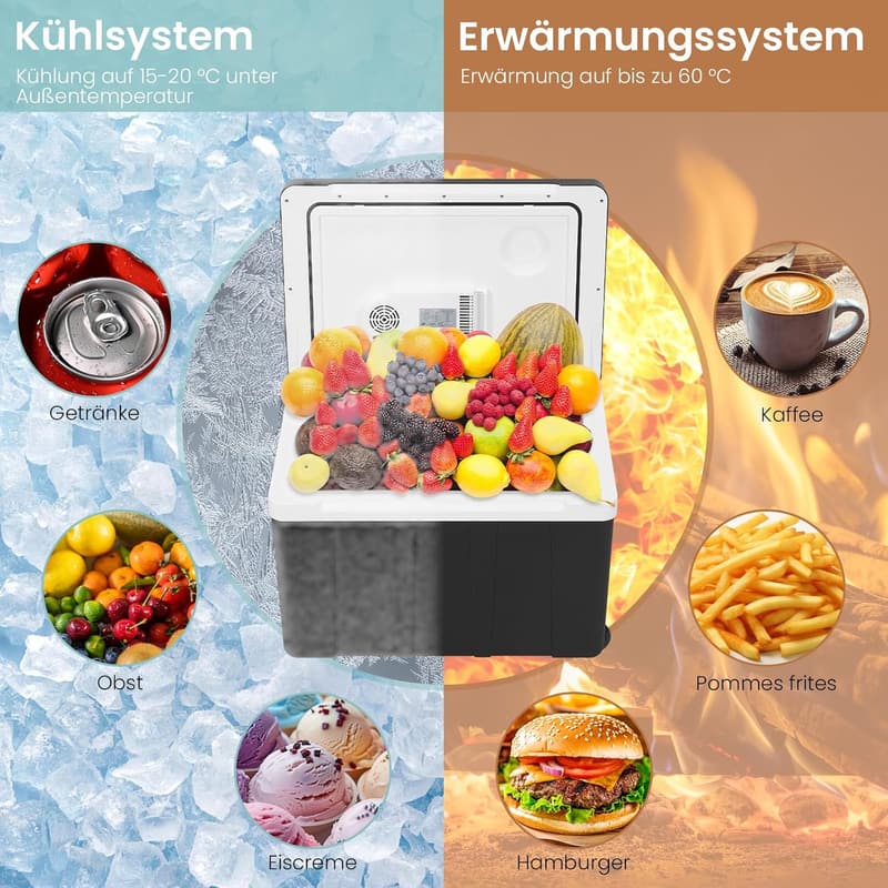 Elektrische Kühlbox 50 L für Auto und Reisen, -18°C bis 65°C, Schwarz