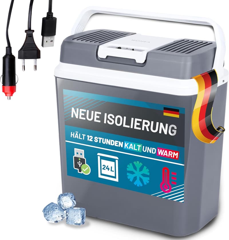 Elektrische Kühlbox 12V/230V mit USB-Anschluss, 24 Liter, für Camping