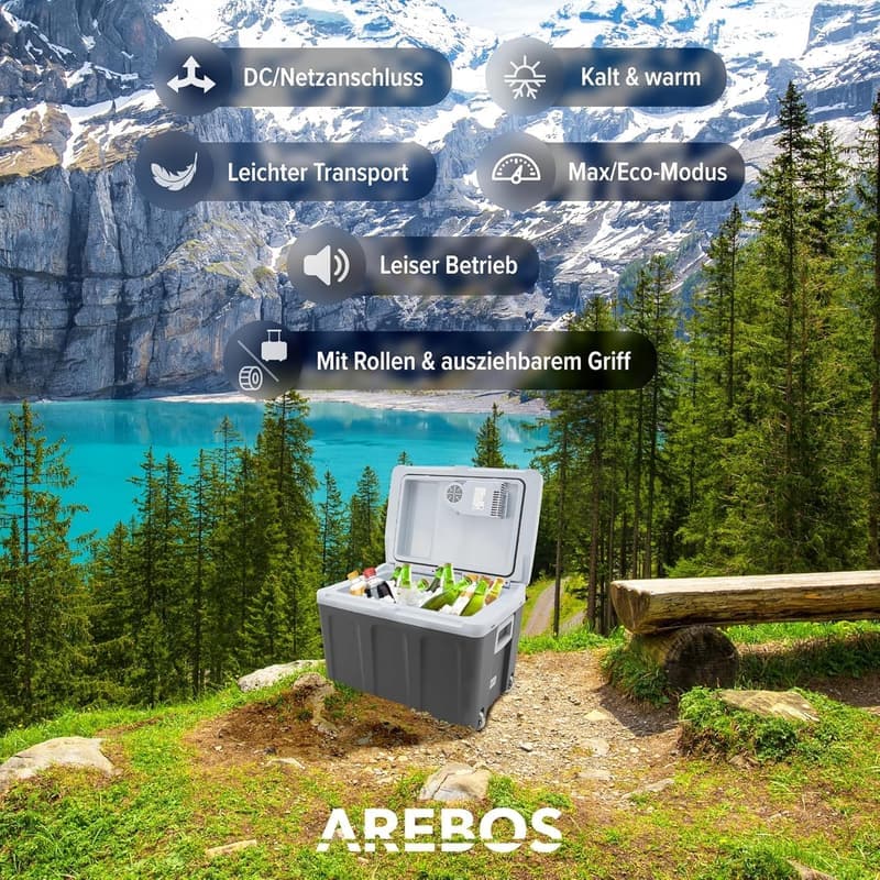 Arebos 40L Kühlbox für Auto & Steckdose | Elektrische Kühlung & Warmhaltung