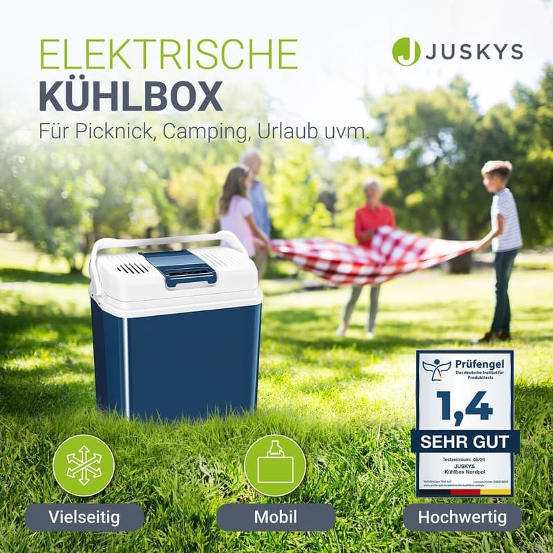 Elektrische Kühlbox 24 Liter für Auto und Camping – thermoelektrisch, Blau