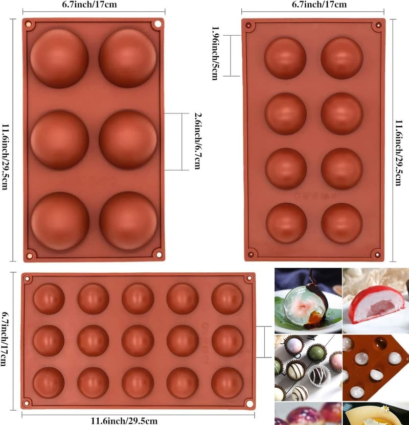 3er Set Silikonformen für Halbkreise – Schokolade, Gelee, Mousse
