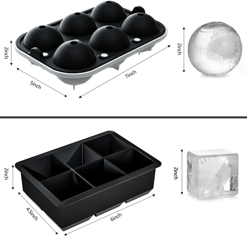 XXL Silikon-Eiswürfelform, 6-Fach Set, BPA-frei für Whisky und Cocktails