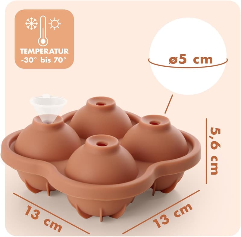 Silikon Eiskugelform XXL 2x4 mit Trichter - BPA-frei, 5 cm, Olivgrün & Mineralrot